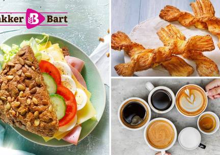 Belegd broodje + knabbelstengel + warme drank + donut bij Bakker Bart