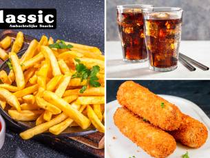 Friet + saus + 2 snacks + drinken naar keuze