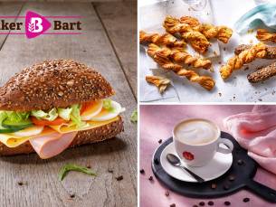 Belegd broodje + knabbelstengel + warme drank bij Bakker Bart