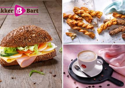 Belegd broodje + knabbelstengel + warme drank bij Bakker Bart