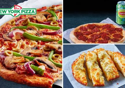 Pizza (25 cm) + bijgerecht of fris voor afhaal bij New York Pizza