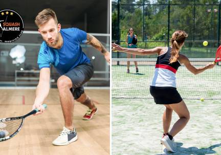 Huur squash- of padelbaan + rackets en ballen, privÃ©les squash of 5x squashles + materiaal