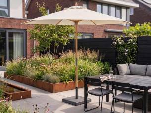 Houten Parasol Cr&egrave;me 250 cm - Met Handig Katrolsysteem! ...