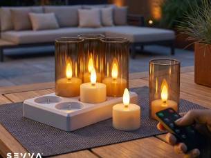 Set Van 6 SEVVA&reg; Oplaadbare Waxine Lichtjes - Met Handig Oplaadstation! ...