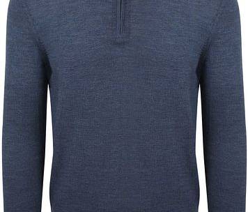 Suitable Merino Half Zip Trui Denim Blauw