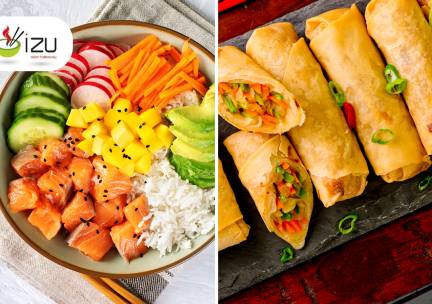 PokÃ©bowl + 8 miniloempia's met chilisaus voor afhaal bij Restaurant IZU