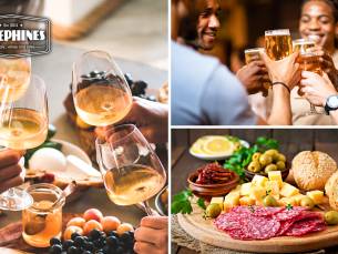 High wine, beer of cocktail met uitgebreid borrelplateau