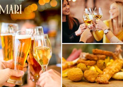 Borrelmix (8 stuks) met 3 glazen wijn of bier bij Amari in hartje Groningen