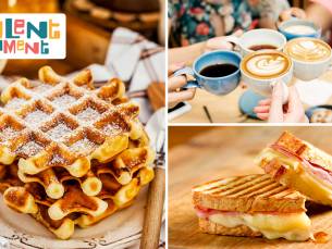 Wafel met poedersuiker/slagroom + warme drank of 3-gangen keuzelunch + 2 drankjes naar keuze