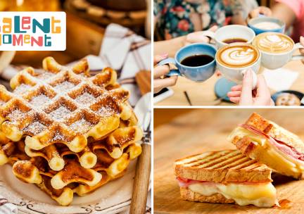 Wafel met poedersuiker/slagroom + warme drank of 3-gangen keuzelunch + 2 drankjes naar keuze