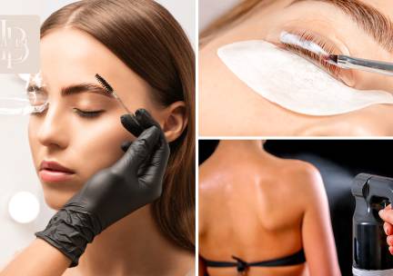 Henna brows, brow lamination, Korean wimperlift + verven of spray tan