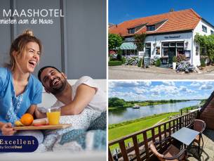Overnachting voor 2 tot 6 pers. + evt. ontbijt + late check-out en 3-gangendiner aan de Maas