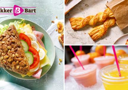 Belegd broodje + knabbelstengel + warme drank + donut bij Bakker Bart