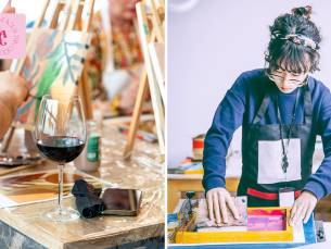 Sip & Paint-workshop (2,5 uur) of zeefdrukworkshop (4,5 uur)