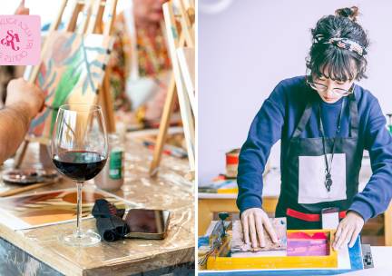 Sip & Paint-workshop (2,5 uur) of zeefdrukworkshop (4,5 uur)