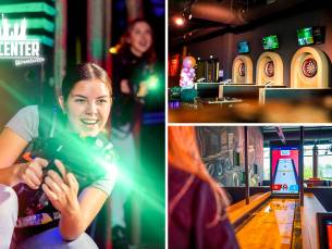 Lasergamen (2x10 min) of shuffle (1 uur) + smartdarts (1 uur) voor 4 tot 10 personen