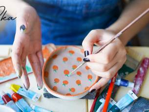 Workshop keramiek beschilderen (2 uur) + item(s) naar keuze + koffie/thee
