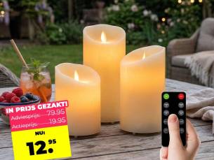 3-PACK Oplaadbare LED Kaarsen SEVVA&reg; Cr&egrave;me - Met Afstandsbediening! ...