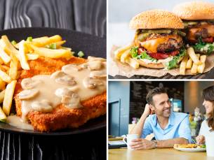 Burger of schnitzel + patat + rauwkost voor afhaal bij Cafetaria Het Bijvank Enschede