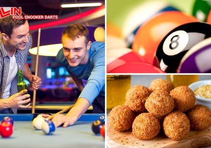 Poolen of snooker (1 of 2 uur) met 2 tot 8 pers. + bitterballen