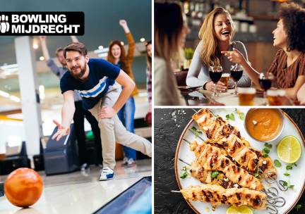 1 uur bowlen (4 t/m 12 pers) + kipsatÃ© + friet + salade