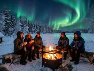 BELEEF EEN MAGISCH AVONTUUR! ❄️ Fly & Train van Helsinki naar Fins Lapland incl. vlucht, hotels, ontbijt, overnachting Santa Claus Express en noorderlichtexcursie: authentieke BBQ & spot het magische licht!