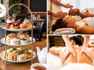 Luxe 5-gangen high tea (2 uur) + duo-gezichtsbehandeling of massage (25 min) bij De Pulle