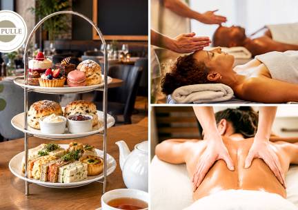 Luxe 5-gangen high tea (2 uur) + duo-gezichtsbehandeling of massage (25 min) bij De Pulle