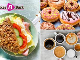Belegd broodje + warme drank + suikerdonut bij Bakker Bart
