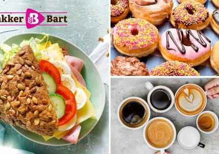 Belegd broodje + warme drank + suikerdonut bij Bakker Bart