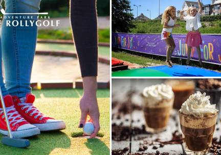 Entree Adventure Park De Rollygolf + evt. trampolinespringen en warme chocolademelk