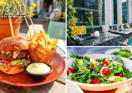(Vega)burger + friet met mayonaise + salade + evt. dessert bij IVEAU Burgers & Wijnbar