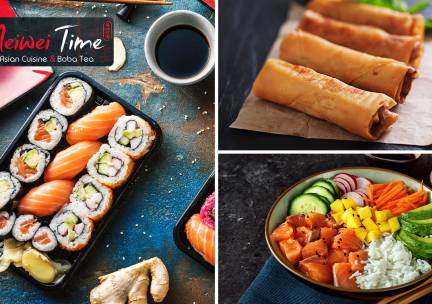 Sushibox naar keuze (16, 24 of 38 stuks) of pokÃ©bowl + loempia's voor afhaal