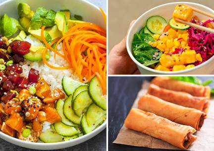 PokÃ©bowl naar keuze + 10 loempia's voor afhaal bij Sushi Island Lelystad