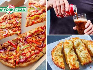 Pizza (25 cm) + bijgerecht of fris voor afhaal bij New York Pizza