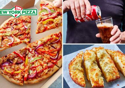 Pizza (25 cm) + bijgerecht of fris voor afhaal bij New York Pizza