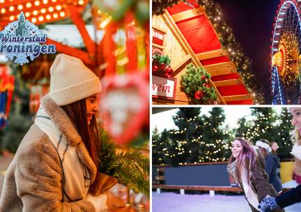 Schaatsen bij Winterstad Groningen + entree reuzenrad en trein + koek + drankje