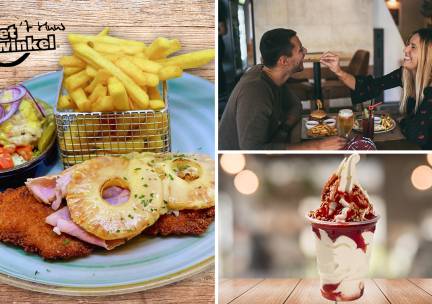 2-gangen schnitzel- of kipsatédiner bij Eetwinkel ´t Huus
