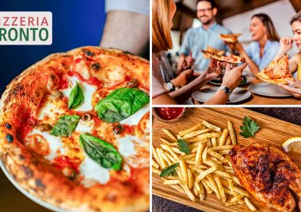 Pizza naar keuze (32 cm) of halve kip + rijst of patat + salade in Den Haag