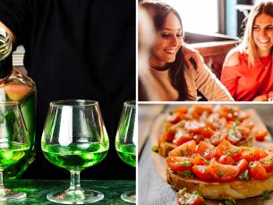 Glas of karaf absint + 2 of 4 bruschetta's van de chef