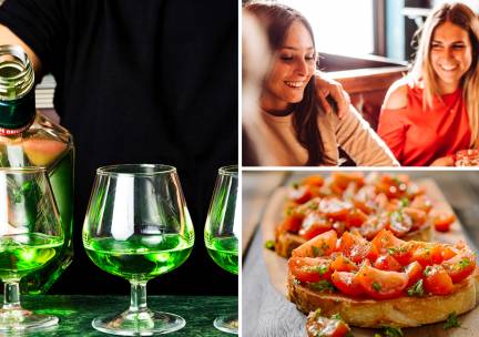 Glas of karaf absint + 2 of 4 bruschetta's van de chef