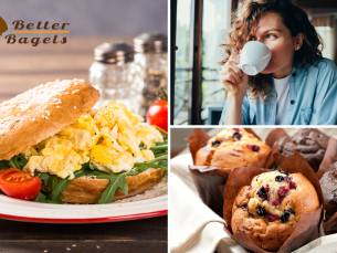 Bagel + warme drank + muffin naar keuze voor 2 personen om af te halen