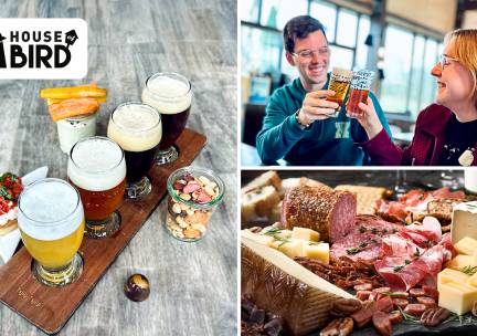 Proefplankje met 4 glazen bier of 2 glazen wijn + borrelplank bij House of Bird Kwintelooijen