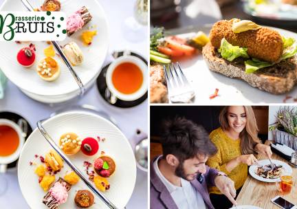 Ontbijt naar keuze, 2-gangenlunch of high tea bij Brasserie Bruis
