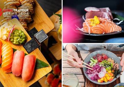 Pokébowl naar keuze of sushibox (24, 48 of 72 stuks) voor afhaal bij Sushi Traiteur Heemstede by Re