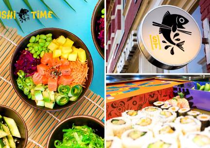 Sushibox (16, 32 of 72 stuks) of pokÃ©bowl + snack om af te halen bij Sushi Time Hilversum