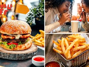 Burgermenu met burger naar keuze, milkshake, saus en friet