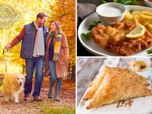 Compleet wandelarrangement incl. koffie met een appelflap en een hoofdgerecht
