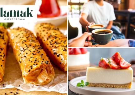 Cheesecake, 3 stuks baklava of 3 böreks + drankje naar keuze