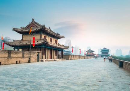 Fietsen over de stadsmuren van Xian